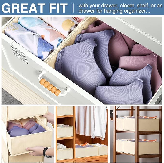 Criusia Drawer Organizer Clothes 12 Pack, Dresser Organizer for Nursery Bedroom Closet Organization and Storage - Baby Clothes Organizer Bins - Drawer Divider for Sock Underwear Bra Ties (Beige)