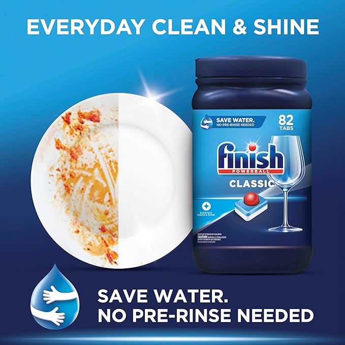 Finish Classic Dishwasher Pods,No Pre-Rinse Dishwasher Detergent Soap For Clean & Shine everyday with grease fighting Power,84 Count (Pack of 2)
