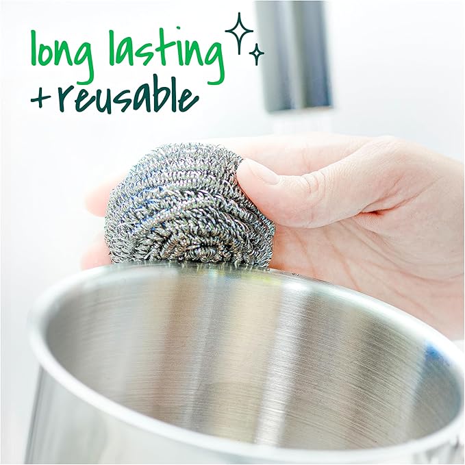 Scotch-Brite Stainless Steel Scrubbers, Scouring Pads for Cleaning Tough Baked-On Messes, Metal Scrubbers for Cleaning Dishes, 48 Scrub Pads