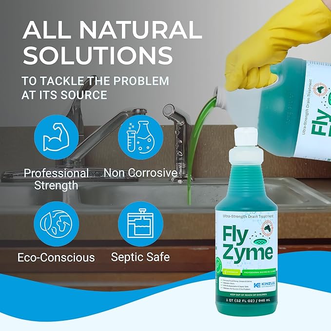 Fly-Zyme, Highly Concentrated Enzyme Drain Cleaner for Pipes & Fruit Flies, Citronella Scented Organic Waste Degrader & Odor Neutralizer, 32 fl oz