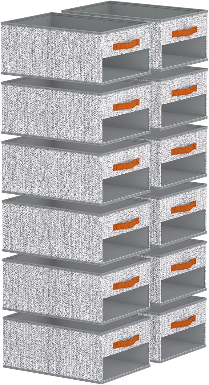 Homsorout Drawer Organizers and Storage - 12 Pack Foldable Pants Organizer with Clear Window & Handles, Fabric Closet Organizer for Clothes, Jeans, Sweaters, Towels, T-shirt, Scarf (Ant Light Gray)