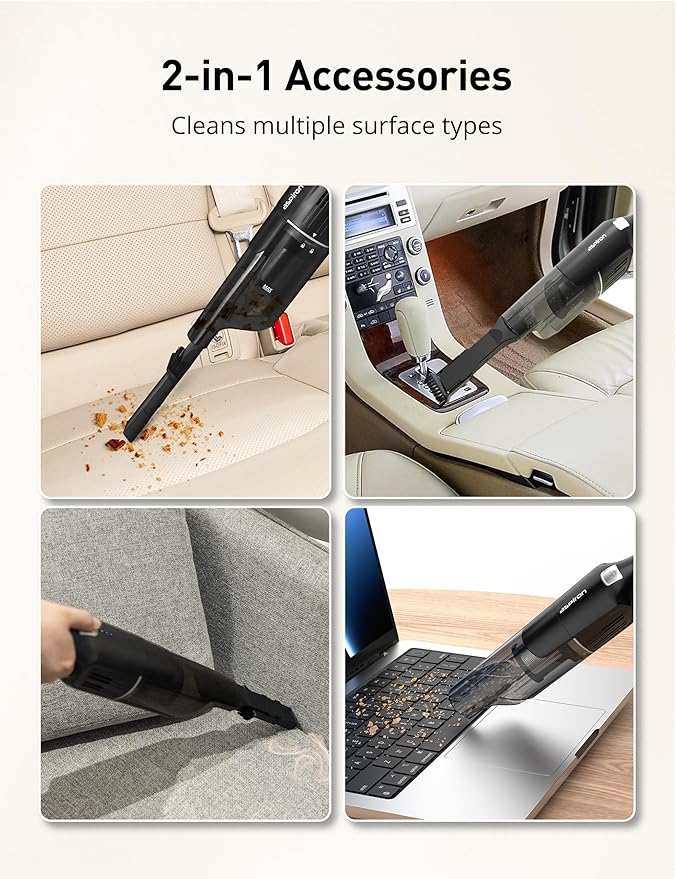 Aspiron Cordless Handheld Vacuum, 24KPA Powerful Car Vacuum, 2-Speed, 2 Charging Methods, Wireless Charger, Ergonomic Handle, Portable Rechargeable Vacuum Cleaner for Car, Home, Black Silver