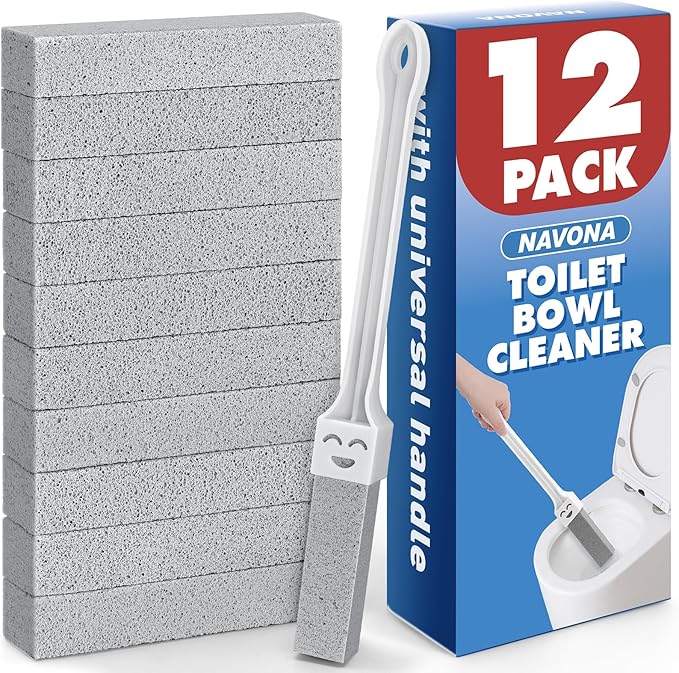 Navona 12 Pack Pumice Stone Toilet Bowl Cleaner with Extra Long Handle, Pumice Stone Scouring Stick for Toilets, Bathrooms, Kitchens, Spas and Pools