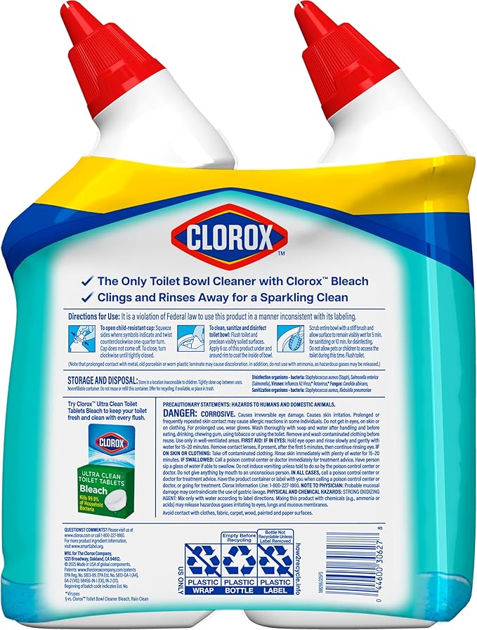 CLOROX Toilet Bowl Cleaner Clinging Bleach Gel, Ocean Mist, 24 Fl Oz, Pack of 2 (Package May Vary)