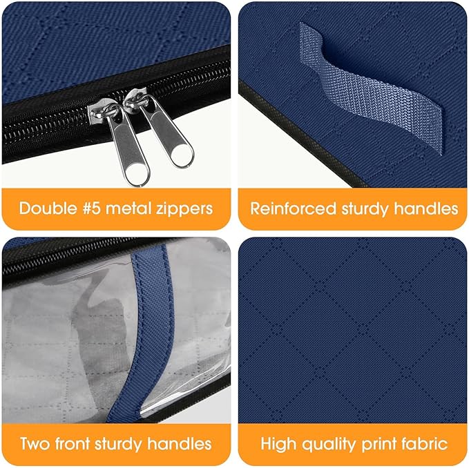 StorageRight Under Bed Storage Bags 8 Pack, 40L Large Clothes & Comforter Storage Containers with Clear Window, Breathable Fabric Organizer for Blankets, Bedding, Seasonal Clothing, Blue