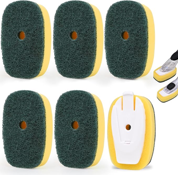 Sponge Brush Refills for OXO Dish Brush, 6 Pack Soap Dispensing Dish Refills, Scrub Replacement Head for Scrubber, Sponge Replacement Head Fits Soap Dispensing Handle