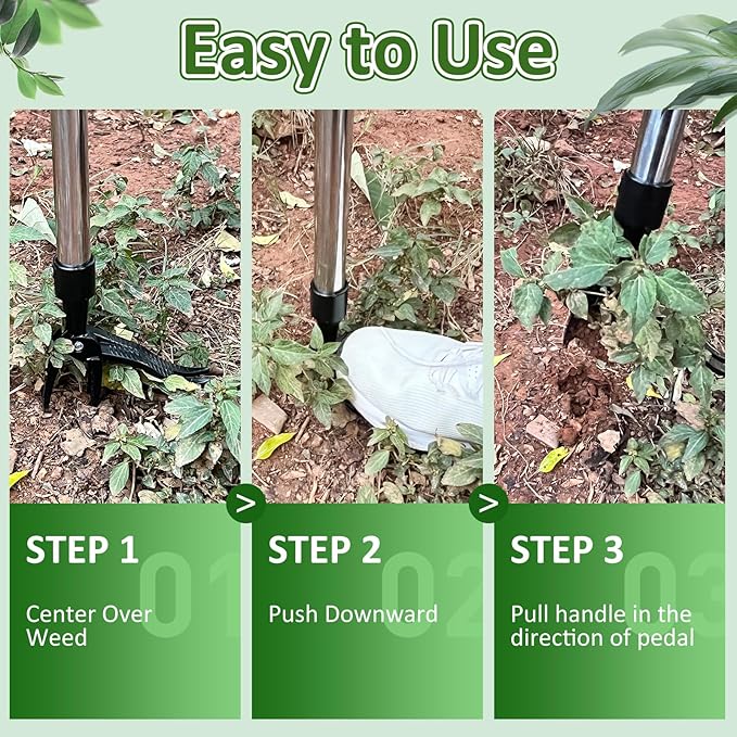 Weed Puller Tool, Stand Up Weed Remover Tool with Long Handle, 4 Claw Steel Head Weeder Tool with 4-Sectioal Pole Design, Garden Hand Weeding Tool, Smoothly Remove Weeds Without Kneeling