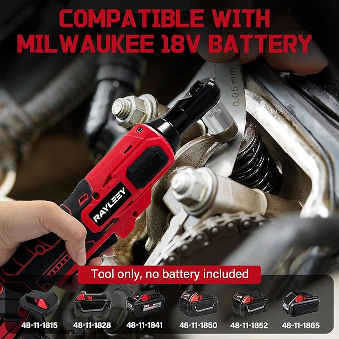 3/8" Cordless Ratchet Wrench for Milwaukee 18V Battery, 45 Ft-lbs(60 N.m) Power Electric Ratchet Tool Kit, Variable Speed Control, 7 Sockets, 1/4"Adapter & 3" Extension Bar (Tool Only)