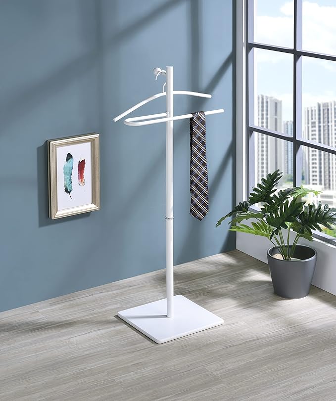 Proman Products VL17242 Kumo Freestanding Metal Valet Stand Organizer with Removable Hanger, Trouser Bar, White, 11.5" W x 11.5" D x 41" H