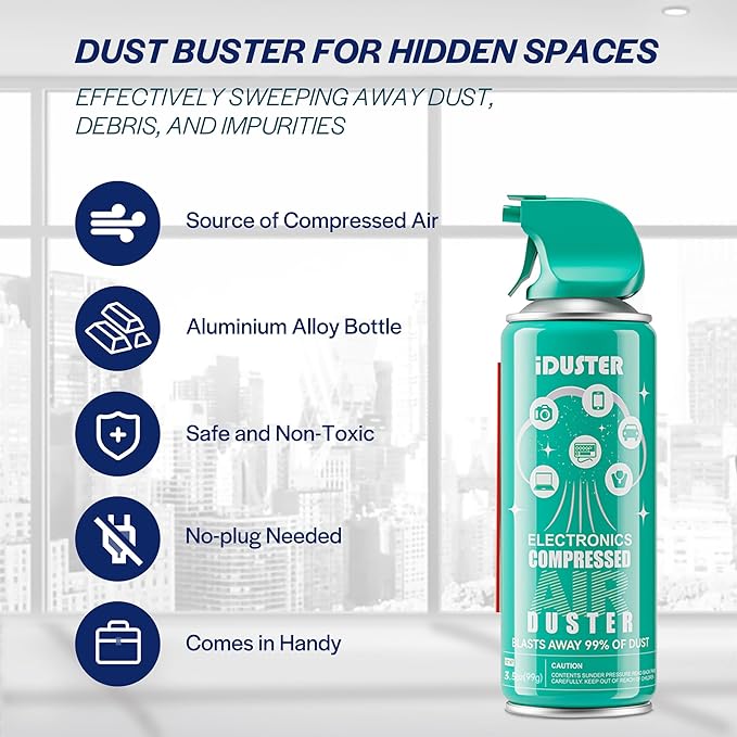 iDuster Compressed Canned Air Duster for Computer - Disposable Electronic Keyboard Cleaner for Cleaning Duster, 3PCS(3.5oz)