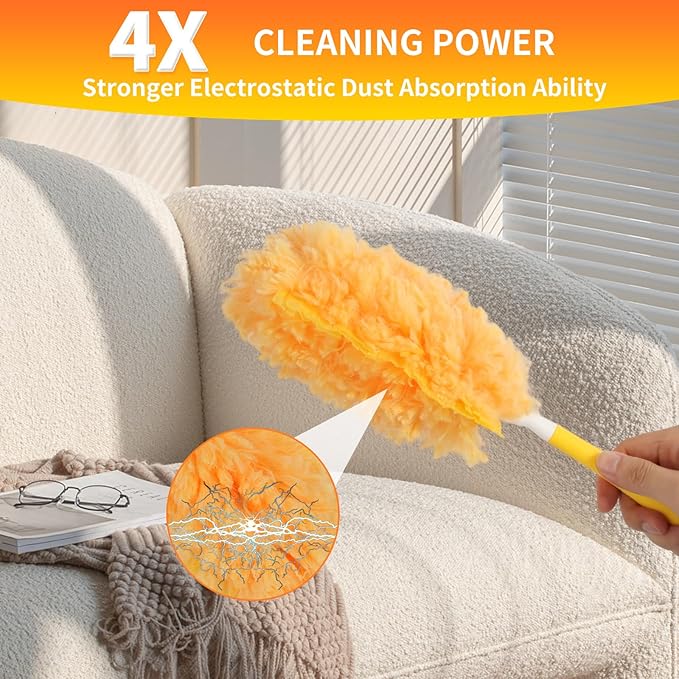 360° Heavy Duty Duster Refills for Swiffer Dusters, Multi-Surface Larger Size Duster with 4X Microfibers, Disposable Duster Refills Kit for Cleaning, Unscented, 18 Pack & 1 Handle