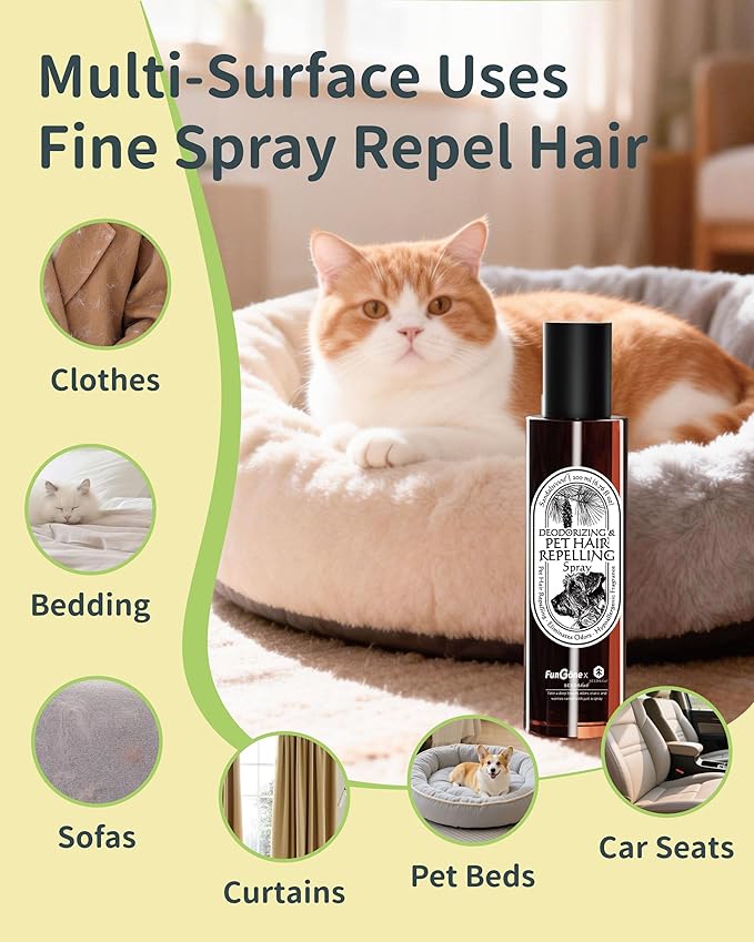 FurGone by Seedshub Pet Hair Repelling Spray, Odor Neutralizer | Anti-Static Wrinkle Release Pet-Friendly Botanical Sprays for Clothing and More, Pine Nut Scent, Up to 2800 Sprays, 6.76oz (2 Pack)