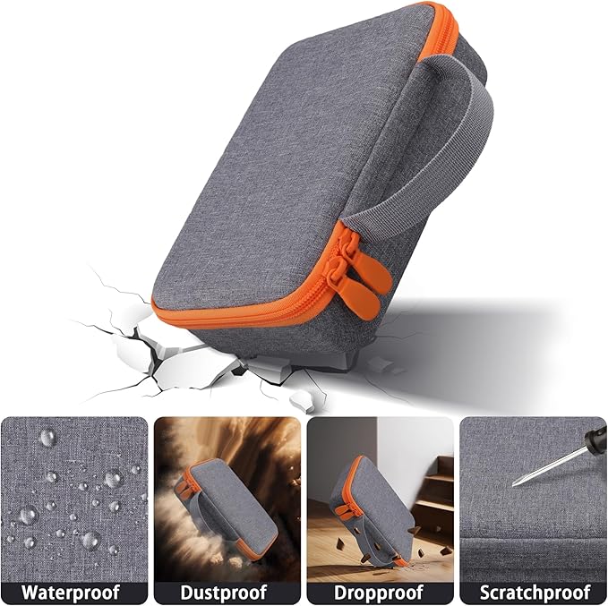 for WOLFBOX MF200 Compressed Air Duster Hard Storage Case(Gray Case,Orange Zipper)
