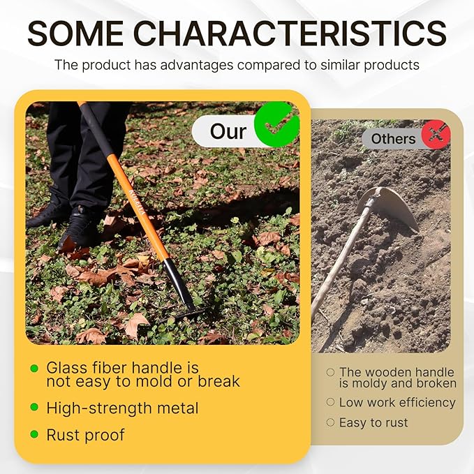Sharpened Garden Hoe 57 Inch Heavy Duty Weeding Hoe with 8.3 Inch Blade and Fiberglass Handle Pre Sharpened for Effortless Cutting Lawn and Soil Tool
