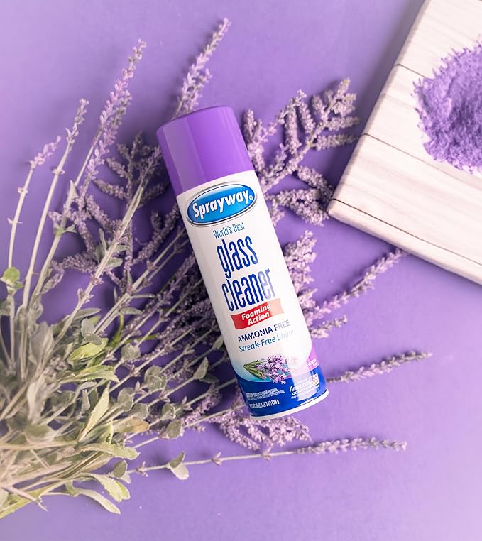 Sprayway Glass Cleaner Lavender Scent Foaming Aerosol Spray, 19oz, Ammonia-Free, Streakless, Fast-Acting | Cleans & Polishes Glass Surfaces | Removes Fingerprints, Dust, Dirt, 6 Count (Pack of 2)