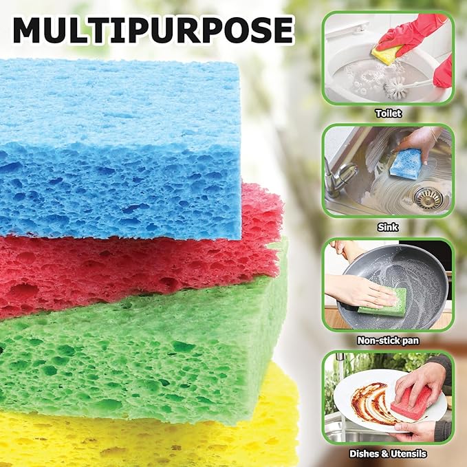 12 Counts Multipurpose Kitchen Sponges Pack Compostable Biodegradable Compressed Cellulose Sponges 18X Super Absorbent POP UP Eco Sponge for Household Use