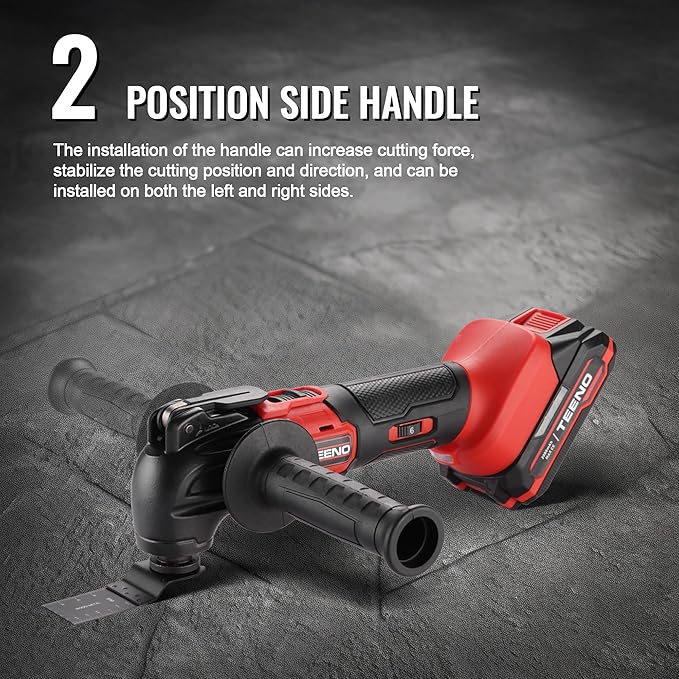 TEENO 20V Cordless Oscillating Tool with 2 Batteries, 4° Oscillation Angle Oscillating Saw, 6 Variable Speeds with Quick-Lock Change System, 26PCS Multitool Blades & Carrying Bag for DIY Projects