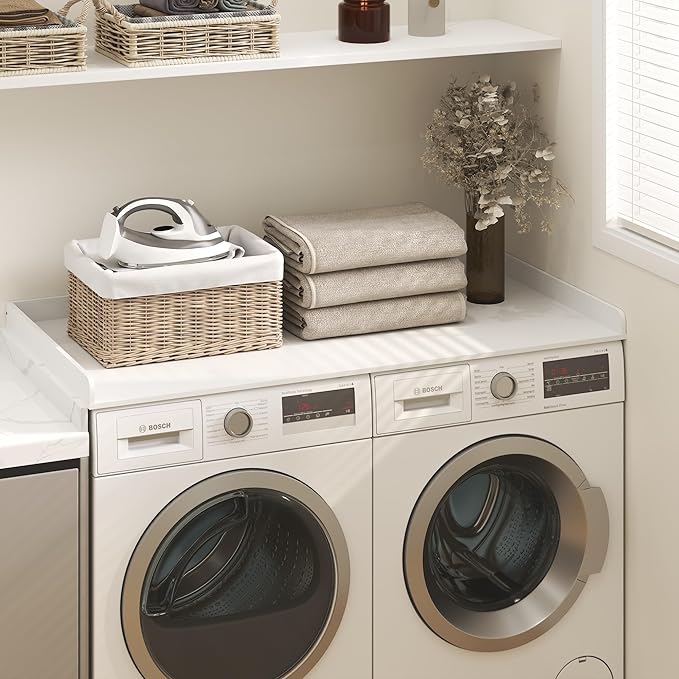 Furinno RAVEL Washer Dryer Countertop, Washer and Dryer Topper, with Edge Rails, Anti Slip Pads, 27.5 D x 54 W, for Laundry Room Organization and Storage, White
