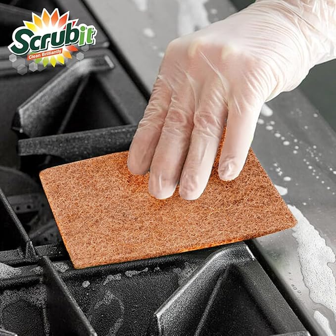 SCRUBIT 50 Pack Natural Scouring Pads - Heavy Duty Scrubbing Pads for Dishes - Non-Scratch - Reusable - Natural, Eco-Friendly, Biodegradable Sisal Brown Sponges for Dishes, Compostable