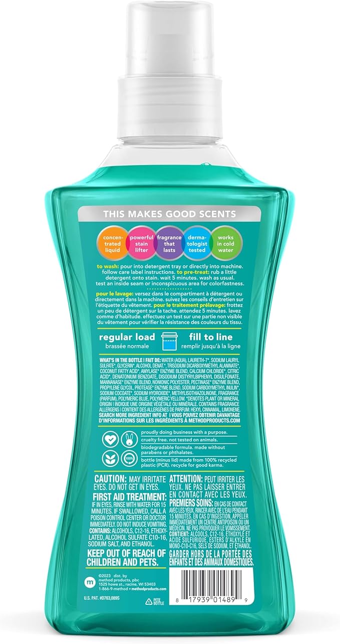 Method Liquid Laundry Detergent; Beach Sage Scent, Stain Remover; ; 66 Loads per 53.5 oz Bottle; (Pack of 1)
