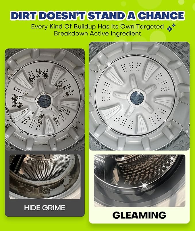 Deep Cleaning Washing Machine Cleaner Tablets, No More Odor & Pet Fur Washing Machine Cleaning Tablets, Washer Cleaner For HE Top Front Load, Septic Safe, 24 Counts/1 Year Supply