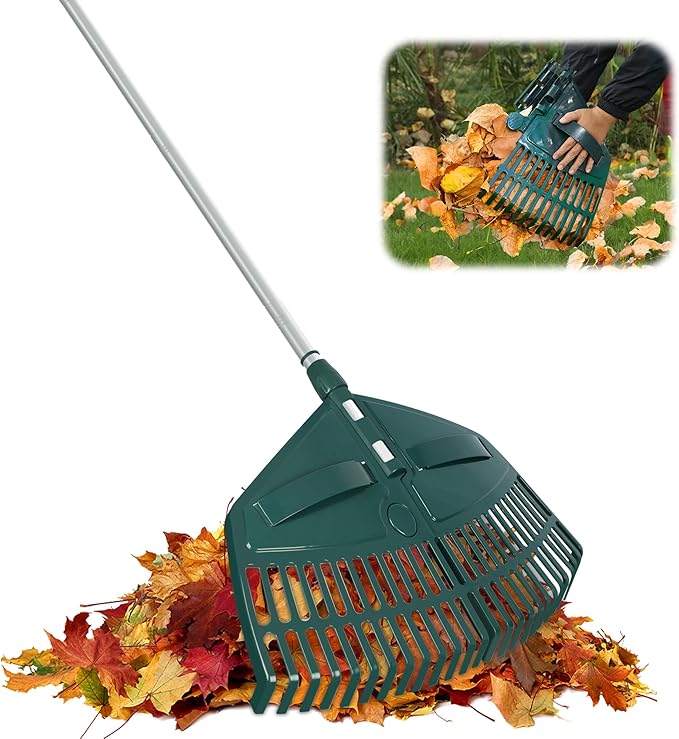 ORIENTOOLS 69" Adjustable Leaf Rake with 5-Section Handle, 26-Tine Durable Plastic Head, Dual-Use Design Converts to Leaf Scoops, Lightweight Yard Rake for Lawns, Grass, Shrubs & Garden Cleanup