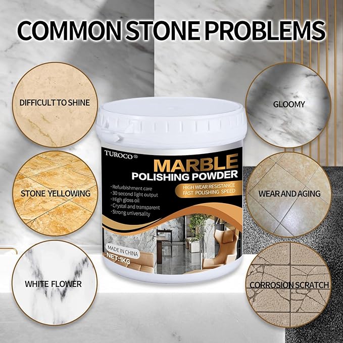 Marble Polishing Powder – for Granite, Marble & Stone Surfaces，Helps Restore Shine and Improve Surface Gloss – For Countertops, Floors & Walls – 2.2 LB(1 Piece)
