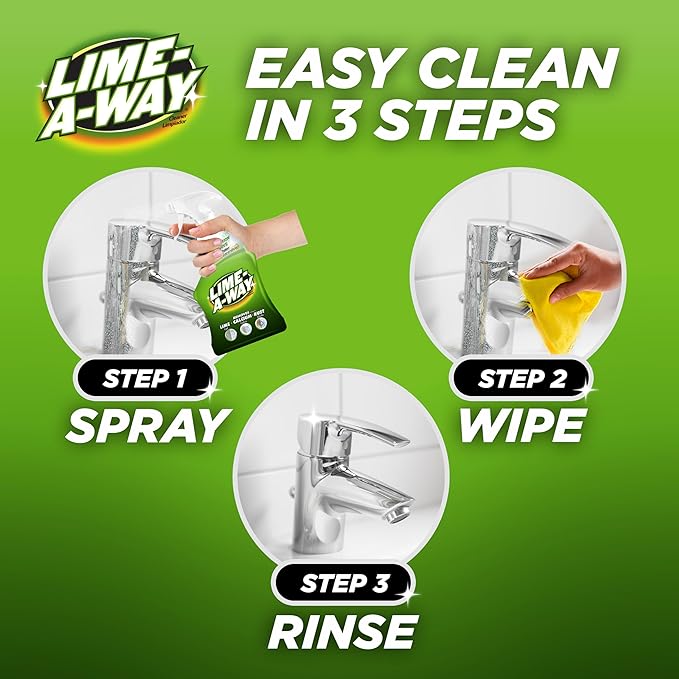 Lime-A-Way Hard Water Stain Remover Spray, Removes Lime, Calcium & Rust in Seconds, Bathroom Cleaner, 22 fl oz