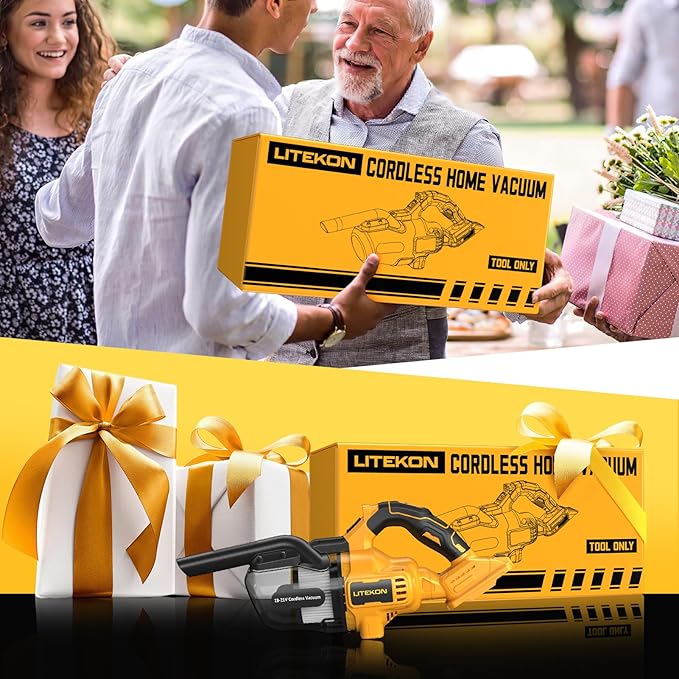 LITEKON Cordless Vacuum Compatible with 𝗗𝗘-𝗪𝗔𝗟𝗧 20V Max Battery (No Battery), Handheld Battery Powered Vacuum Cleaner for Wood Floor, Carpet, Car Cleaning, 125AW (Tool Only)