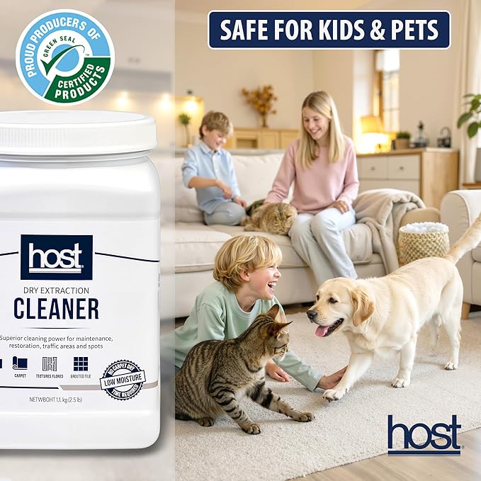 HOST® Dry Extraction Cleaner - Natural, Non-Toxic, Biodegradable Cleaning Compound for Carpets, Grouted Tile, and Textured Floors - Low Moisture Formula, Safe for People & Pets, 2.5 lb Shaker Jar