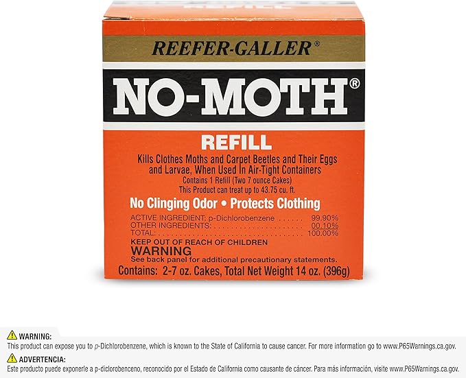 NO-Moth Closet Hanger Refills - Moth Cakes for Hanger Storage, Non-Odorous Moth Cakes for Closet, Kills Clothes Moths, Carpet Beetles, Eggs & Larvae (2 Moth Cakes, Pack of 3)
