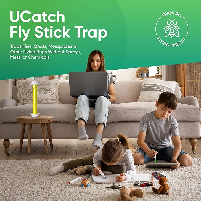 Sticky Fly Trap Indoor & Outdoor Pack of 8 | Hanging Fly Stick for Gnats, Flies, Wasps, Mosquitoes & Other Flying Bugs | Sticky Bug Traps | Home Pest Control | Flying Insect Trap Rolls | Ucatch