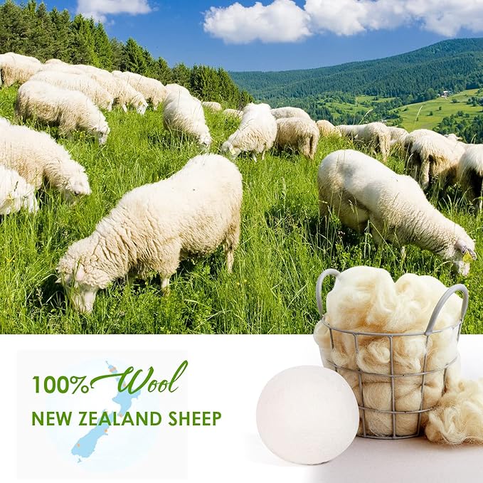 Wool Dryer Balls Organic 4 Pack XL,Laundry Dryer Balls,100% New Zealand Wool Natural Fabric Softener,Reusable 1000 Loads,Shorten Drying Time & Reduces Wrinkles,Baby Safe(4 Pack)