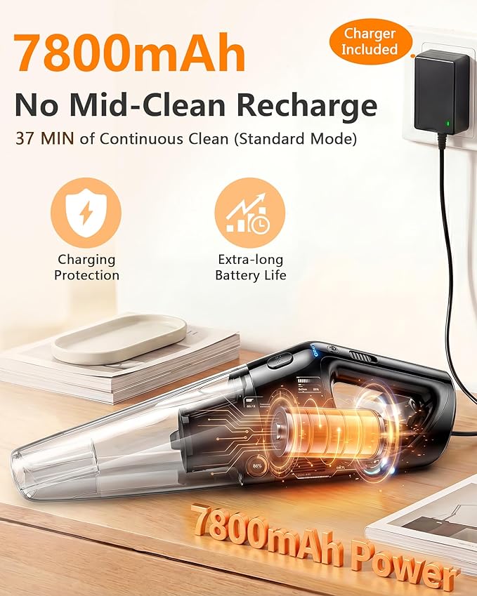 15-Minute Fast Cleaning 120㎡ Rooms Handheld Vacuum Cordless - 16000Pa Strong Suction Brushless Motor Portable Vacuum - 1000mL Dust Cup One-Touch Emptying No Mess - Ease Use for Debris Hair Cat Litter