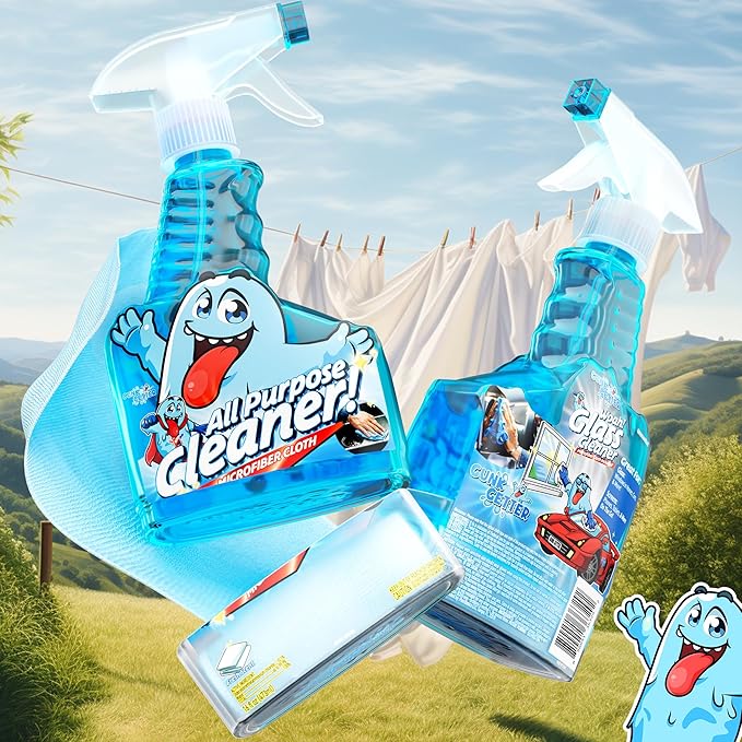 Spray Bottle With Microfiber Cap - All Purpose Cleaner 16oz - FRESH (2 Pack)