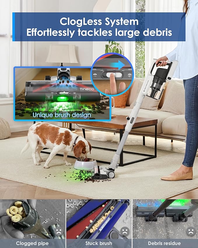 Tineco Pure ONE A50S Cordless Stick Vacuum Cleaner, 185W Suction,1L Larger Dustbin, 3DSense Power Brush, PureCyclone Tech, Easily Tackles Large Debris
