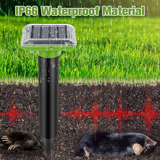 Solar Mole Repellent, Ultrasonic Gopher Repeller Outdoor, 6 Packs Solar Powered Waterproof Snake Repellent Deterrent Gopher Vole Snake Pest and Other Animals from Lawn Garden Yard Home (6PCS)