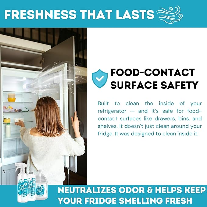 Oh Yuk Fridge Cleaner – Spray + Concentrate Combo | Makes 5 Bottles | Cleans Inside Refrigerator for Spotless, Food-Contact Safe Surfaces | Biodegradable, Vegan | Tackles Sticky Messes & Dried-On Food
