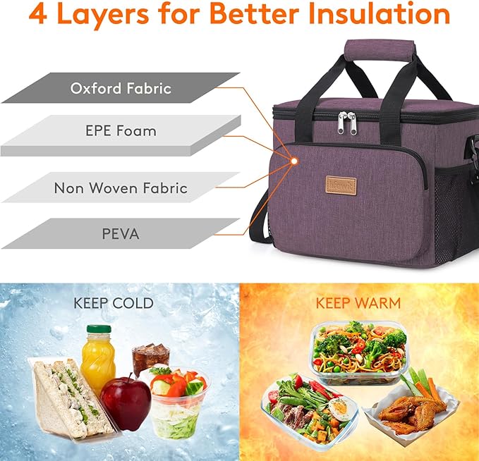 Lifewit Medium Lunch Bag, Insulated Lunch Box, Soft Cooler Cooling Tote for Adult Men Women, Purple 12-Can (9L)