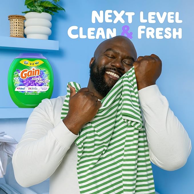 Gain Super Flings Laundry Detergent Pacs, 45 Count, Dewdrop Dream scent, clean and fresh washing detergent laundry soap pacs
