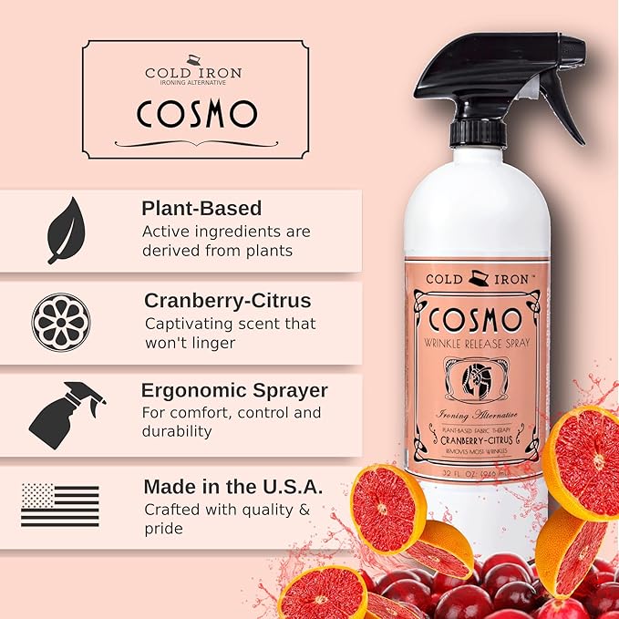 Cold Iron Wrinkle Release Spray for Clothes | 32 fl oz Cosmo Cranberry Citrus & Mojito Citrus Mint Bundle | Plant-Based Ironing Alternative - Variety Pack of 2