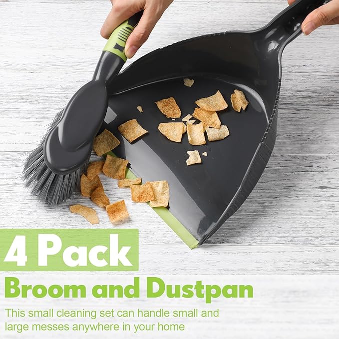 Zopeal 4 Set Dust Pan and Brush Set, Small Dustpan with Broom, Handheld Angle Broom and Dustpan Set for Home Room Kitchen Car Office Lobby Indoor Floor Cleaning
