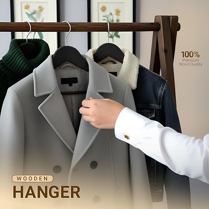 Utopia Home Premium Wooden Hangers 30 Pack - Durable & Slim Coat Hanger - Suit Hanger with 360-Degree Rotatable Hook - Wood Hangers with Shoulder Grooves (Black)