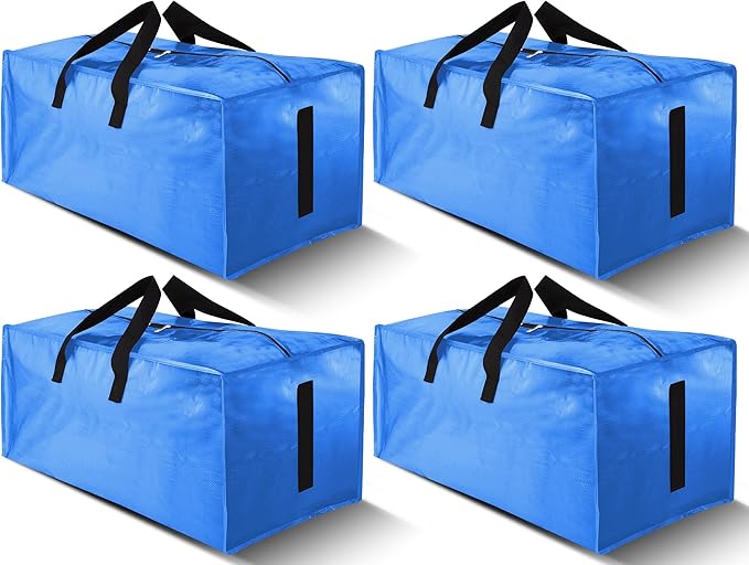 HOMESURE 4 Pack Large Strong Moving Bags with Zippers & Carrying Handles - Water-Resistant - Heavy Duty Storage Tote for Space Saving, Fold Flat, Alternative to Moving Box (Sky Blue)