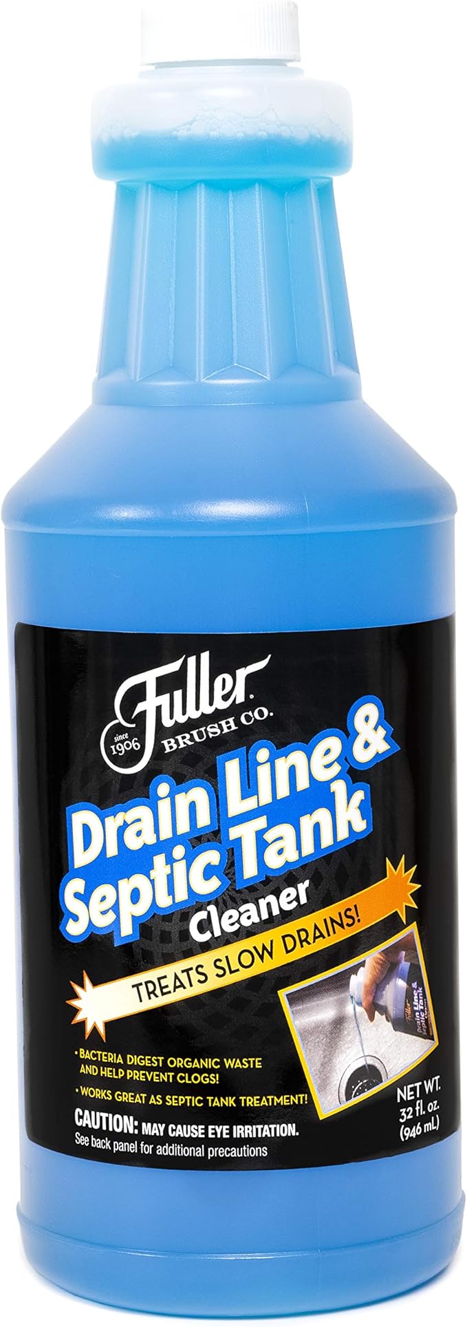 Fuller Brush Drain Line & Septic Tank Cleaner – 32 oz Enzyme-Based Drain Cleaner for Slow Drains, Grease & Food Buildup, Safe for PVC/Metal Pipes & Septic Systems (Pack of 1)
