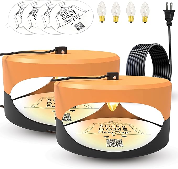ASPECTEK Sticky Dome™ Flea Trap, Odorless Glue Trap with 2 Sticky Discs, Effective Bed Bug Killer and Flea and Tick Treatment, Indoor Insect Trap for Bugs, 2 Packs in Orange and Dark Gray