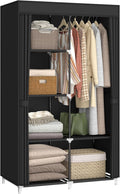 MOGELAFOO 35 Inch Portable Closet for Small Room, Clothing Organizer Storage Rack with Non-Woven Fabric Cover, 1 Clothes Hanging Rod, 6 Storage Shelves, Black