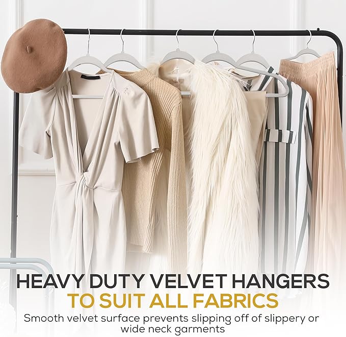 Techzoo Premium Velvet Hangers 50 Pack Ultra Thin Non Slip Adult Felt Space Saving Suit Hanger for Closet Heavy Duty Coat Pants Jackets Dress Hangers 360° Swivel Hook Hold Upto 10 lbs Silver Birch