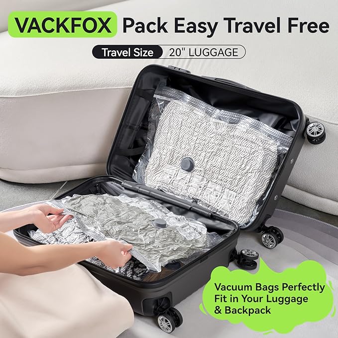 12 Pack Vacuum Bags for Travel with USB & TYPE C Pump,Compression Packing Cubes for Luggage,Carry-on Space Saver Vacuum Seal Bags&Vacuum Storage Bags for Vacation(Green)