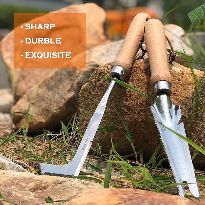 SHANFEEK Crack Weeder Weed Remover Tool for Garden Yard Weed Puller Hoe Gardening Tools Stainless Steel One-Piece Molding(L-Type)